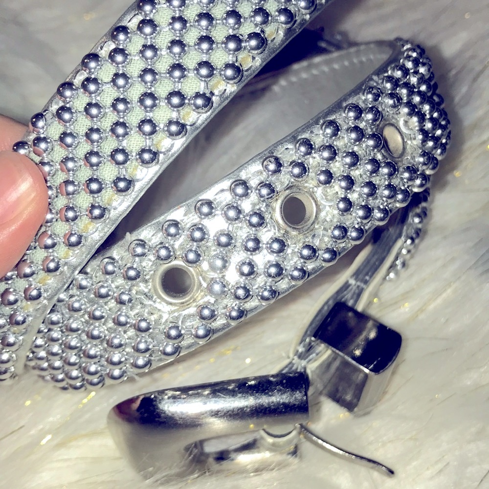 - Shrimp pearl trendy silver belt m-xl texture vintage throwback style